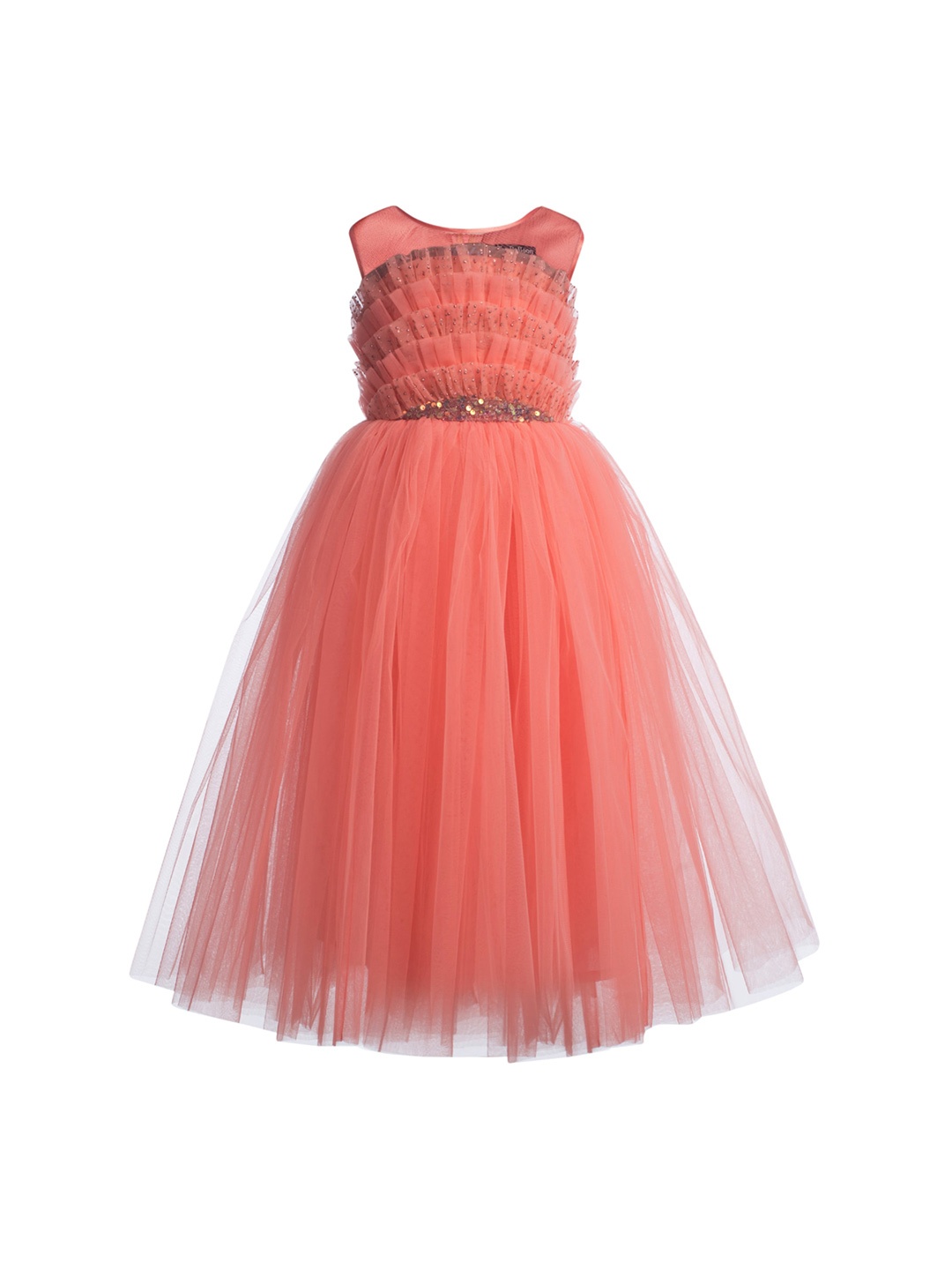 

Toy Balloon kids Peach-Coloured Embellished Layered Net Maxi Dress