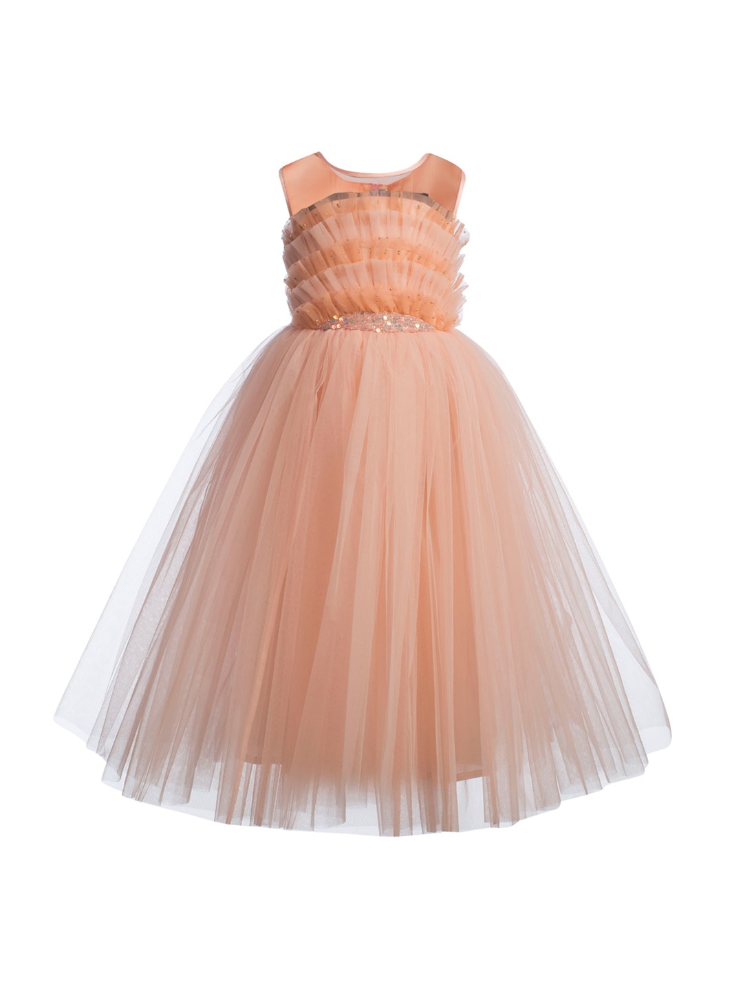 

Toy Balloon kids Peach-Coloured Layered Net Maxi Dress