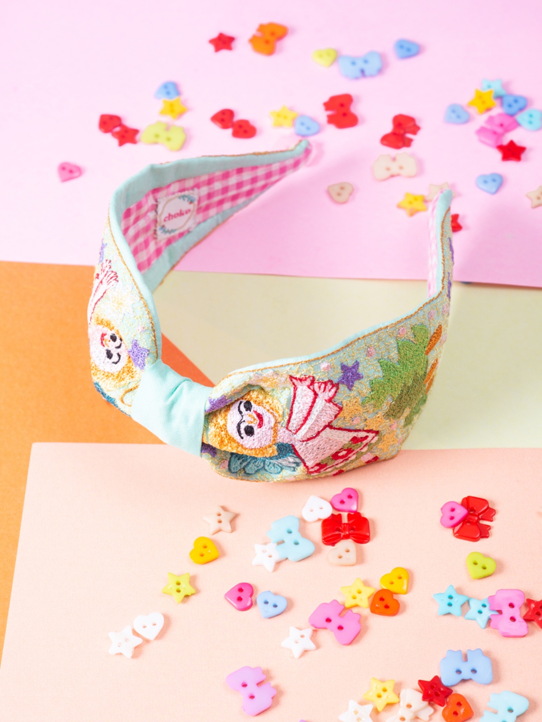 

Choko Girls Green & Pink Embroidered Hairband