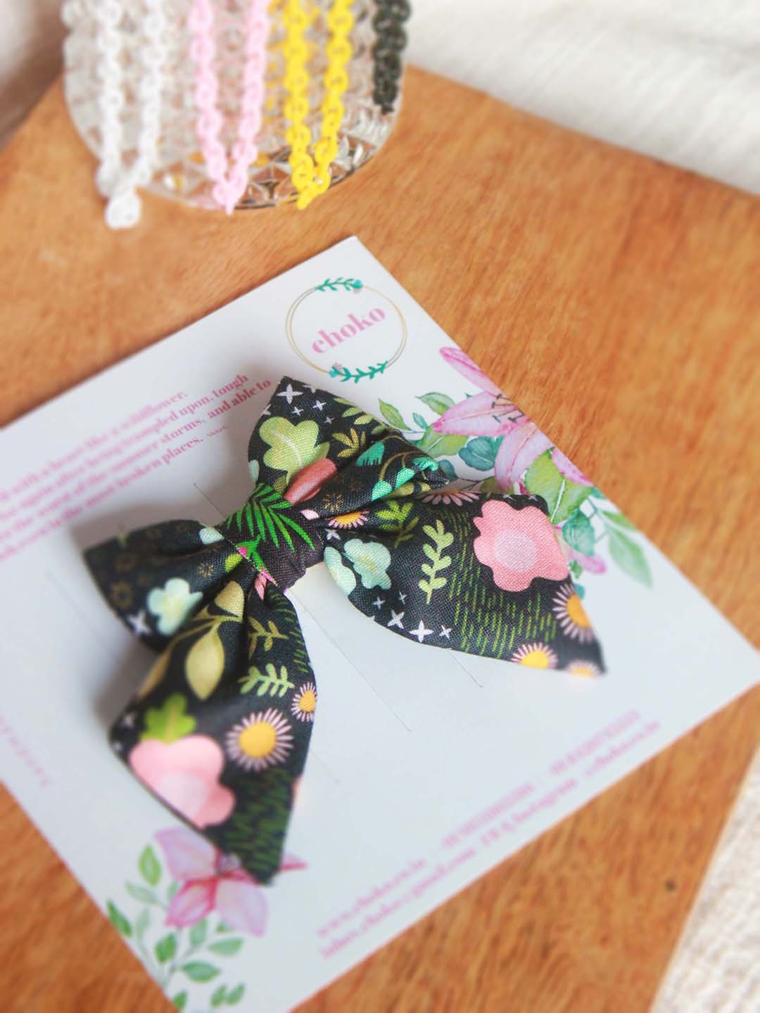 

Choko Girls Olive Green & Pink Printed French Barrette