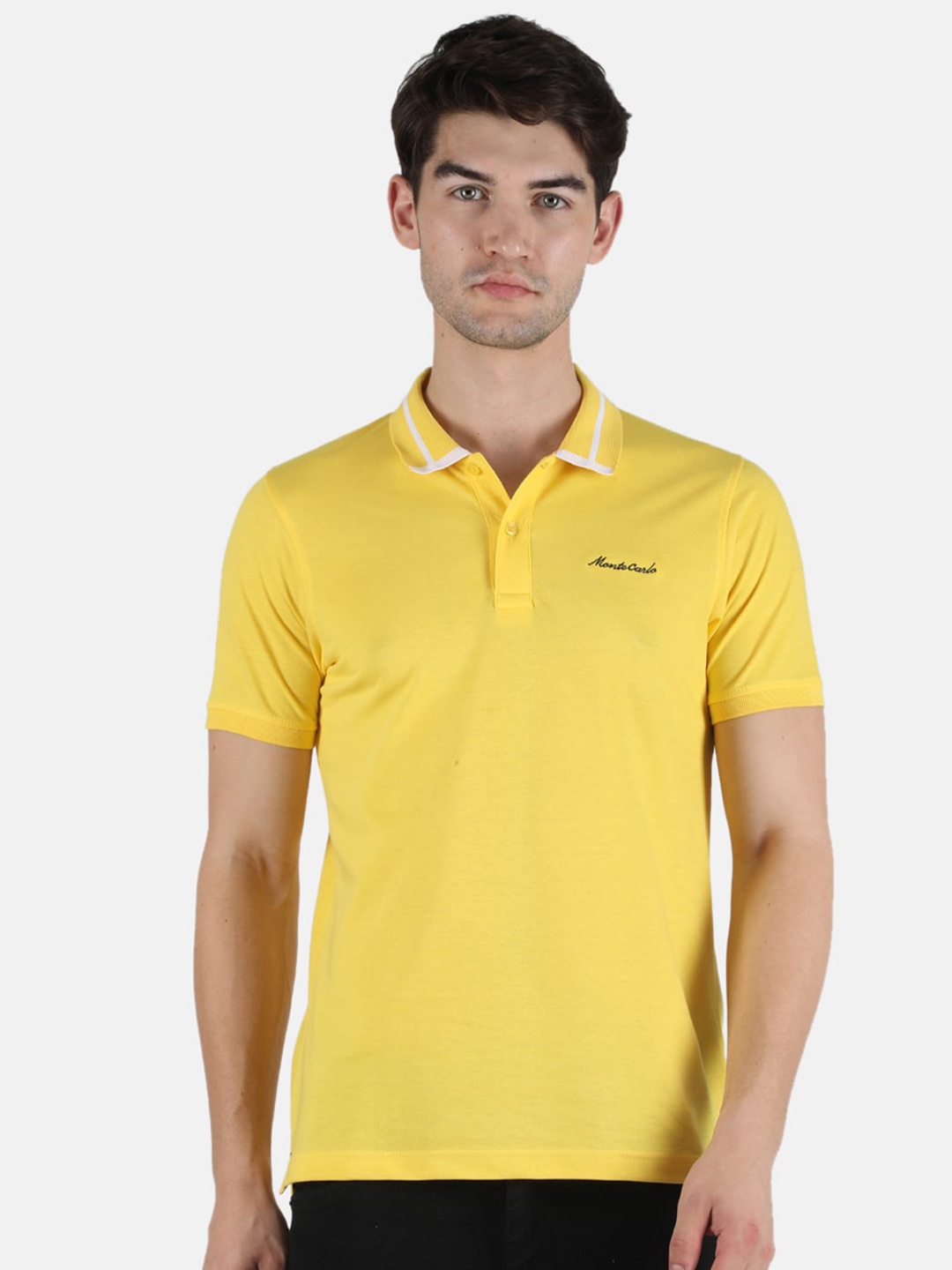 

Monte Carlo Men Yellow Polo Collar T-shirt