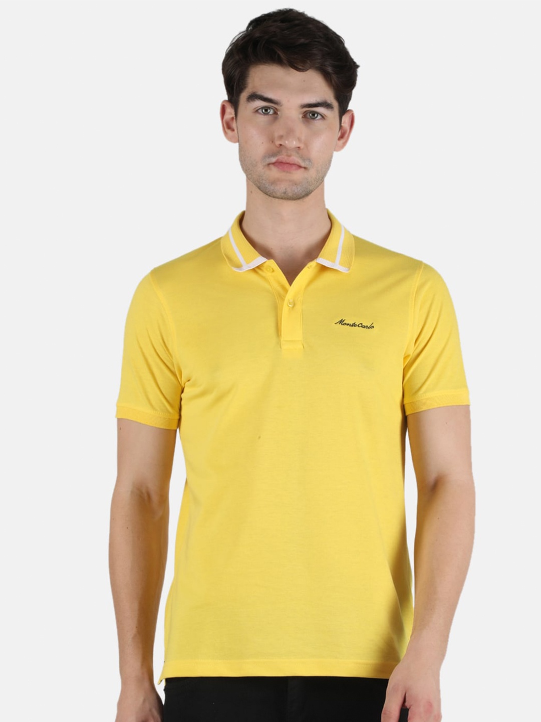 

Monte Carlo Men Yellow Polo Collar T-shirt