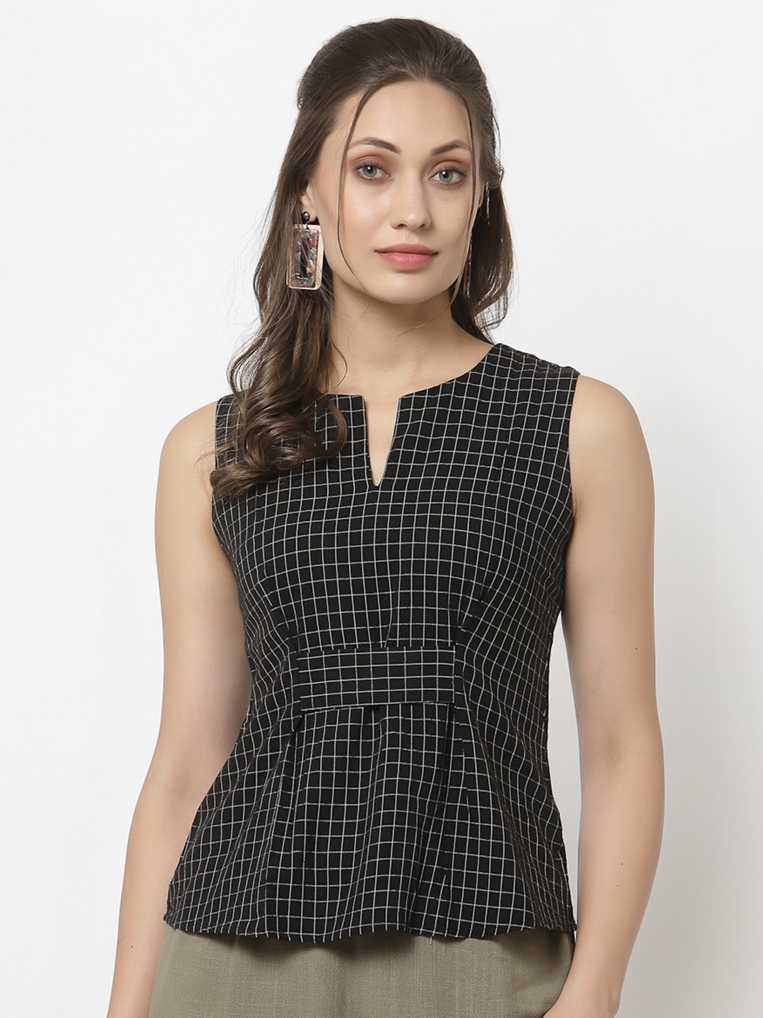 

Gipsy Beige Checked Peplum Top