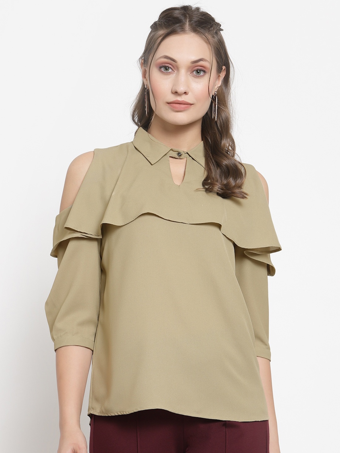 

Gipsy Women Beige Shirt Collar Top