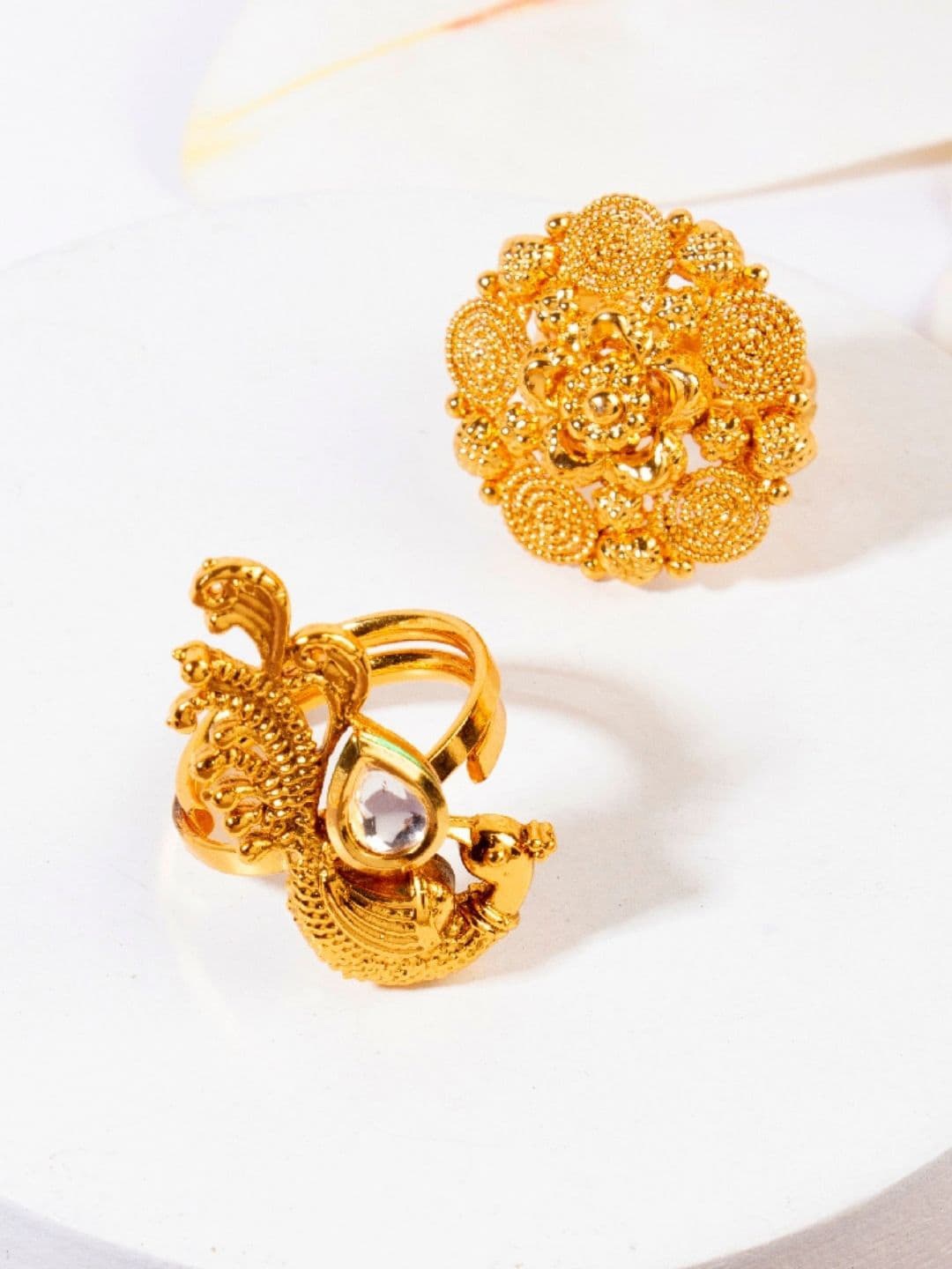 

AccessHer Gold-Plated White Stone-Studded Finger Ring