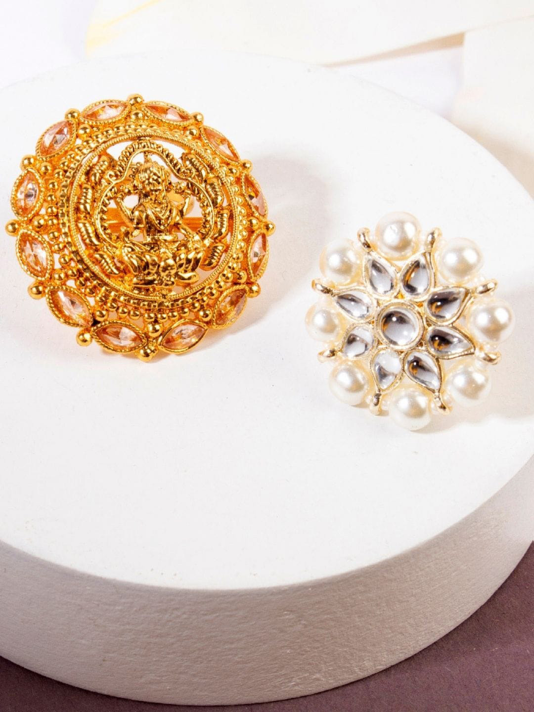 

AccessHer Set Of 2 Gold Plated Stone Studded Gold Finger Rings