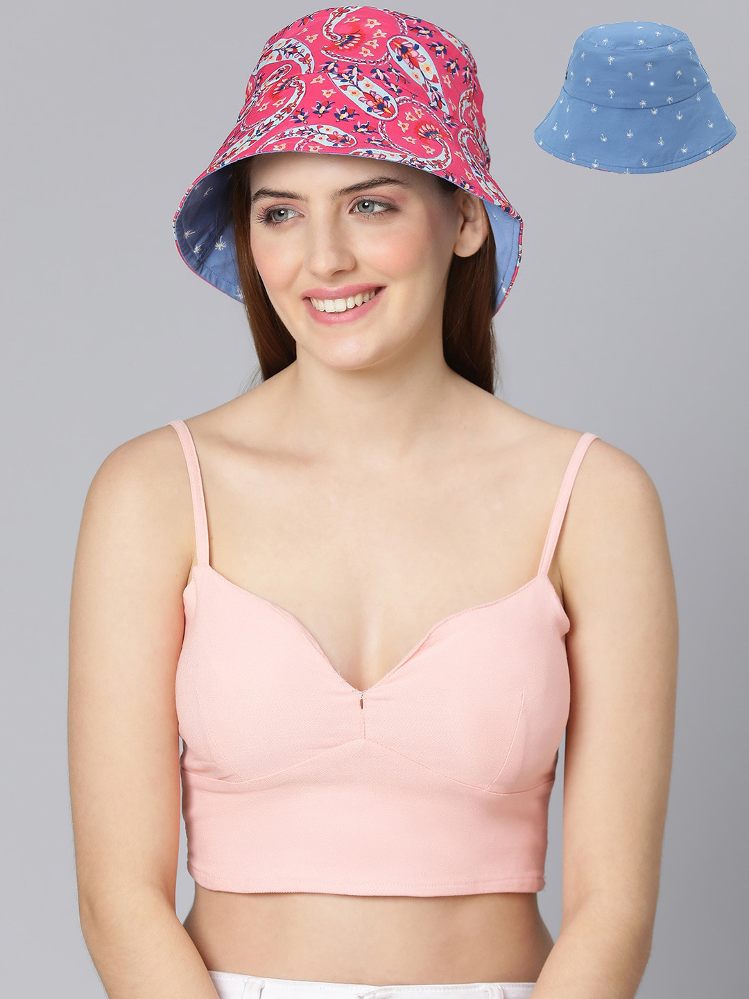 

Oxolloxo Women Printed Reversible Bucket Hat, Pink