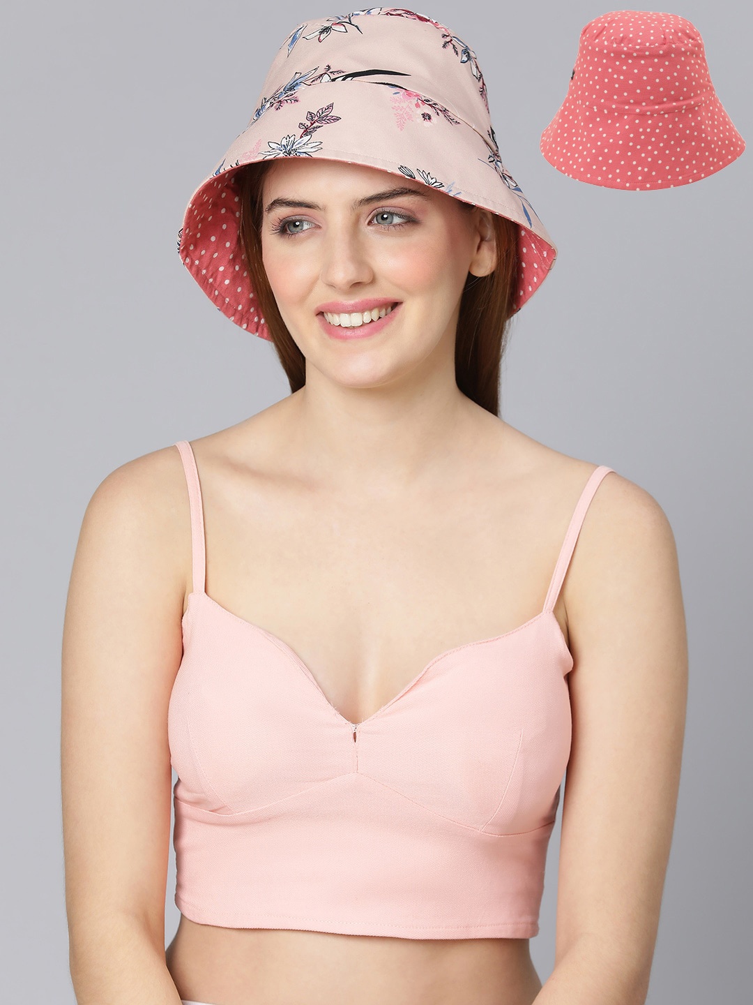 

Oxolloxo Women Peach & Red Printed Reversible Sun Hat
