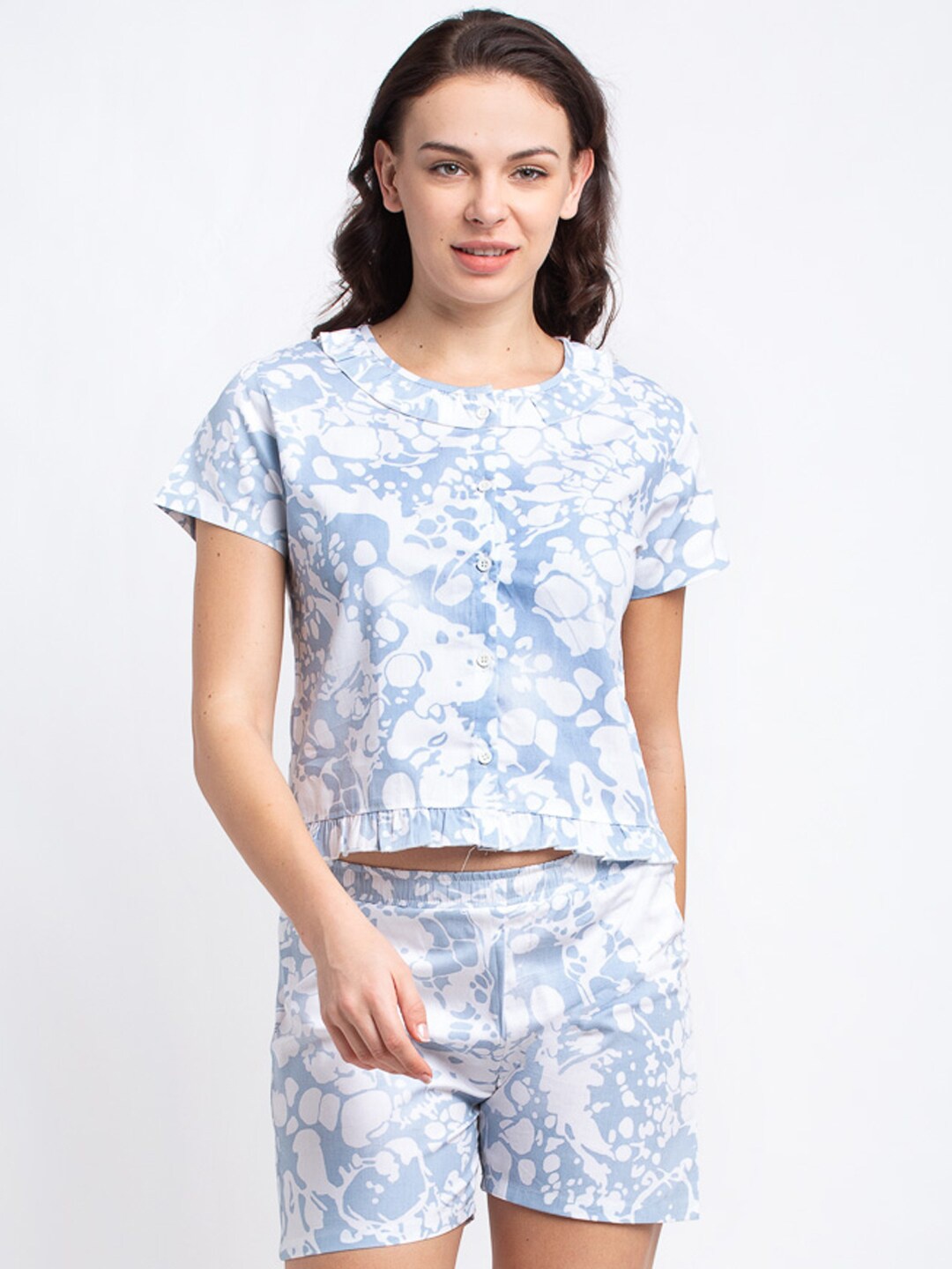 

Boston Club Women Blue & White Printed Cotton Night suit