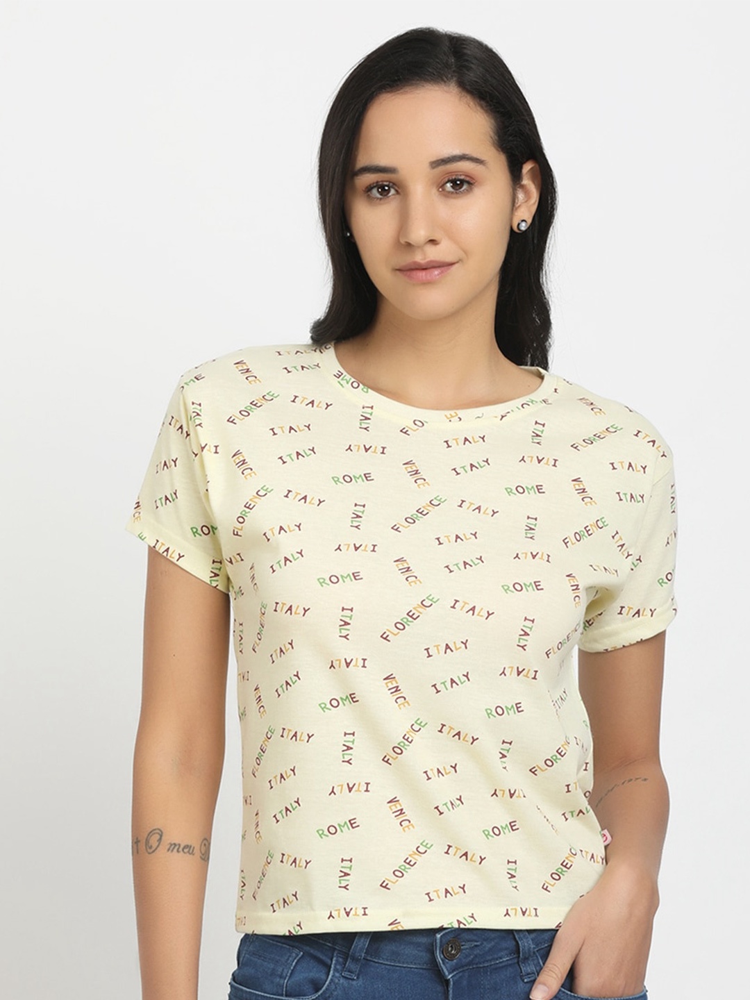 

V-Mart Women Cream-Coloured Printed T-shirt