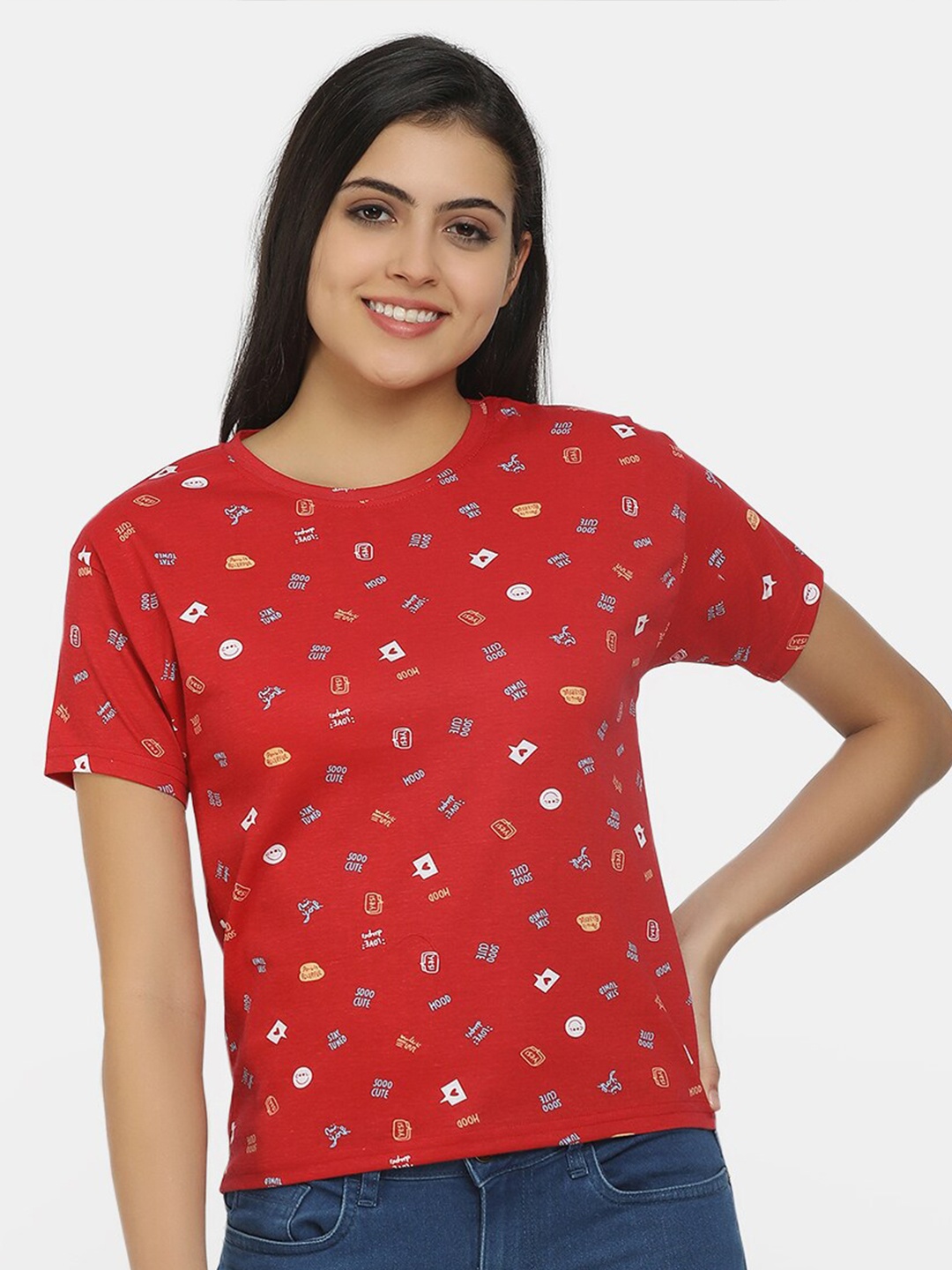 

V-Mart Women Red Floral Printed T-shirt