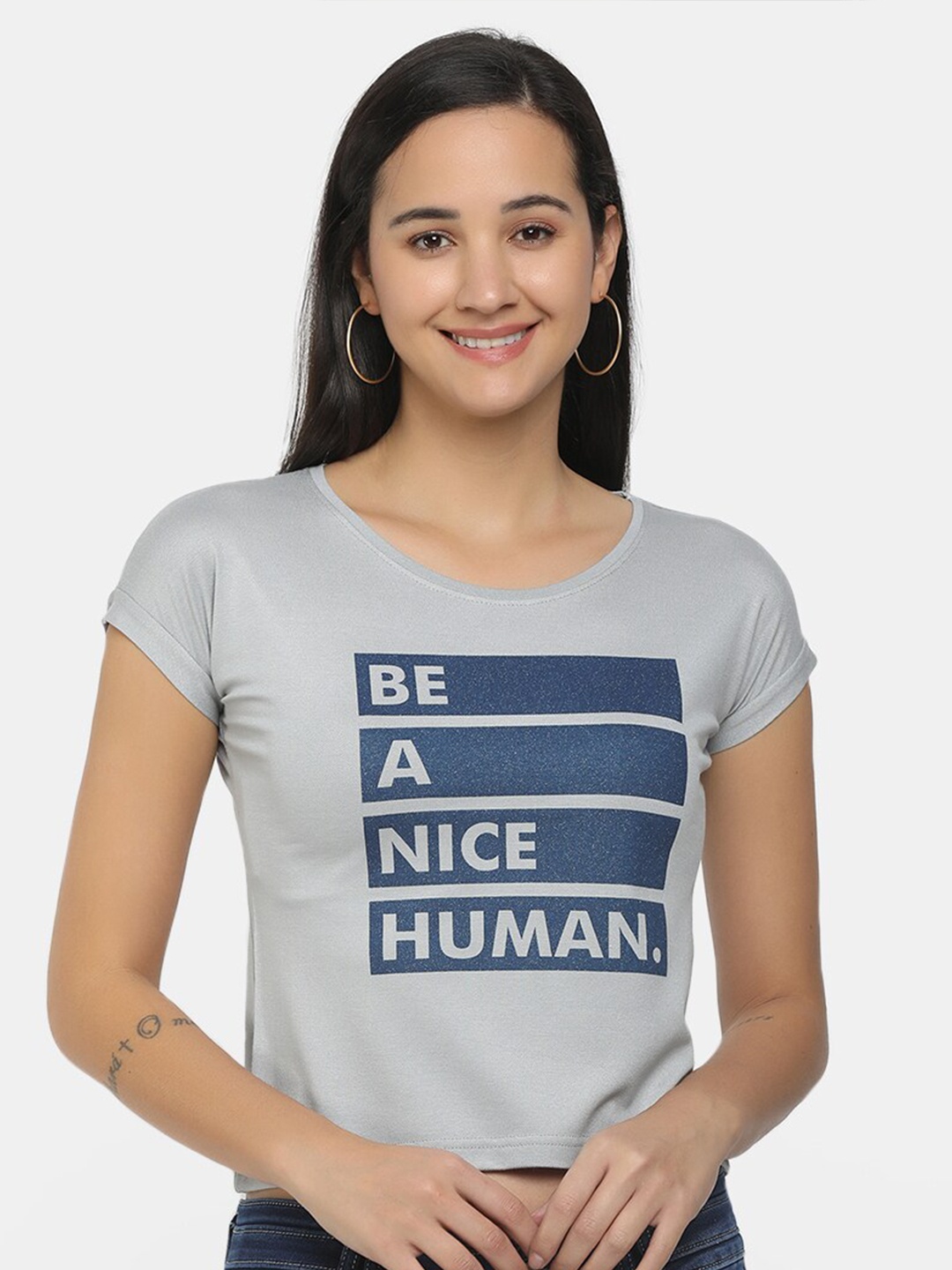 

V-Mart Women Grey Printed V-Neck T-shirt