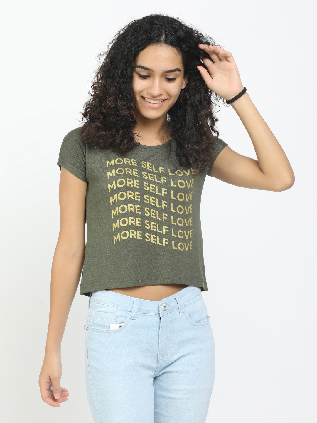 

V-Mart Women Olive Green Printed T-shirt
