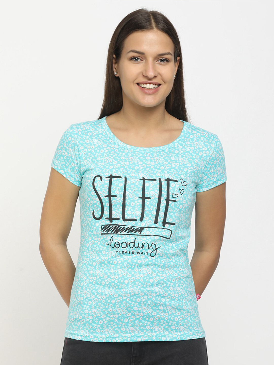 

V-Mart Women Sea Green Typography Printed T-shirt