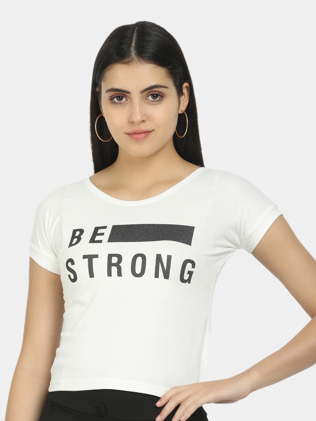 

V-Mart Women White Typography Printed Raw Edge T-shirt