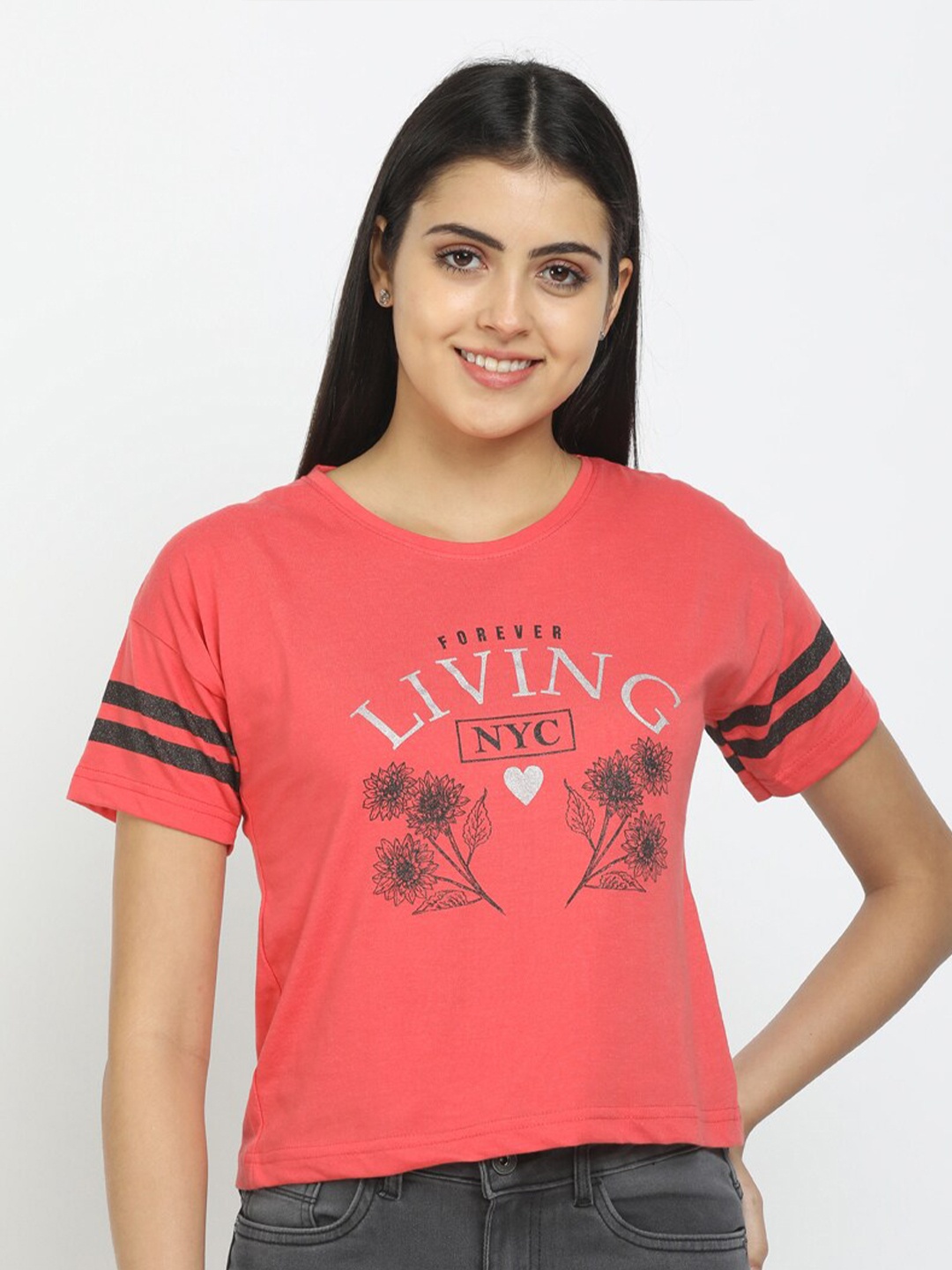 

V-Mart Women Orange Typography Printed T-shirt