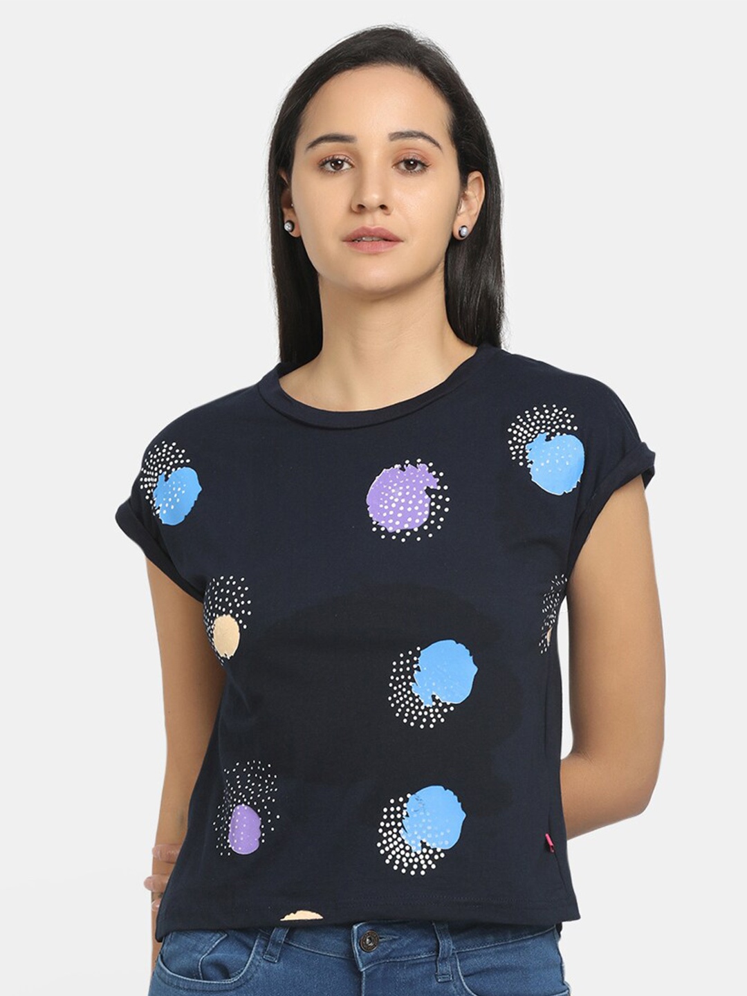 

V-Mart Women Navy Blue Printed T-shirt