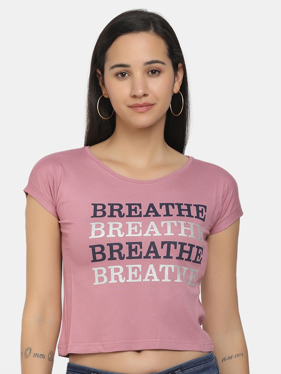 

V-Mart Women Pink Typography Printed Extended Sleeves T-shirt