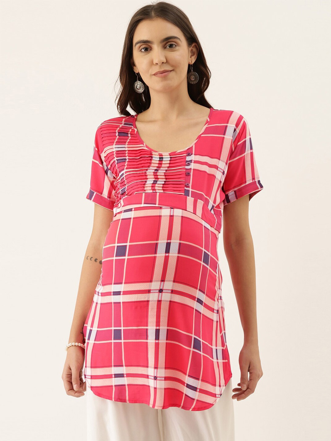 

GOLDSTROMS Pink & Blue Modal Checked Maternity Tunic