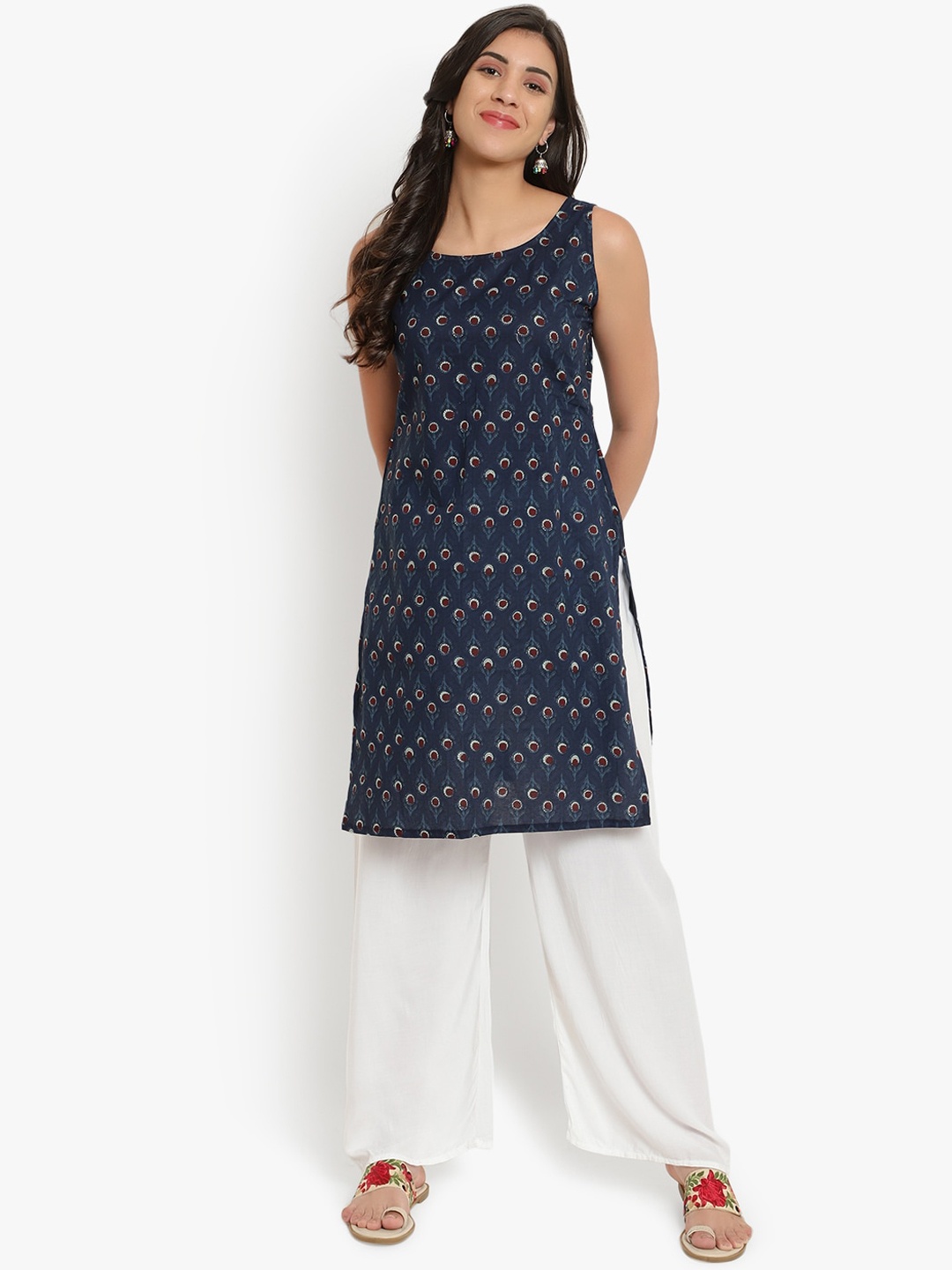 

DIVINATION Women Blue Ethnic Motifs Thread Work Kurta