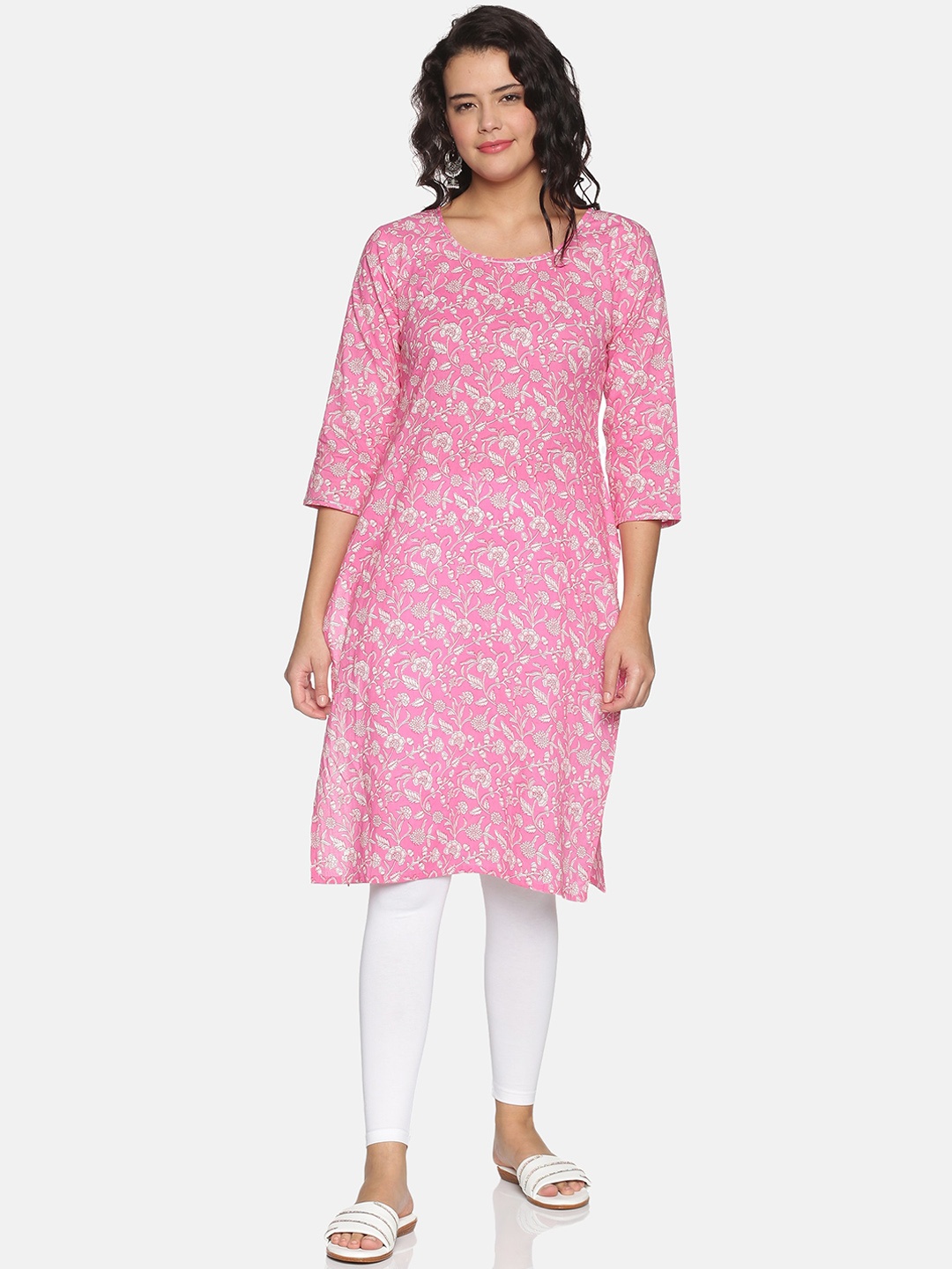 

DIVINATION Women Pink Ethnic Motifs Printed Chikankari Kurta