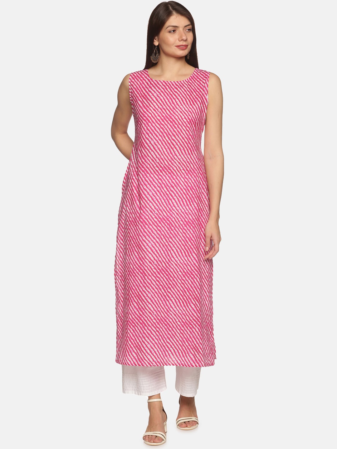 

DIVINATION Women Pink Leheriya Printed Kurta