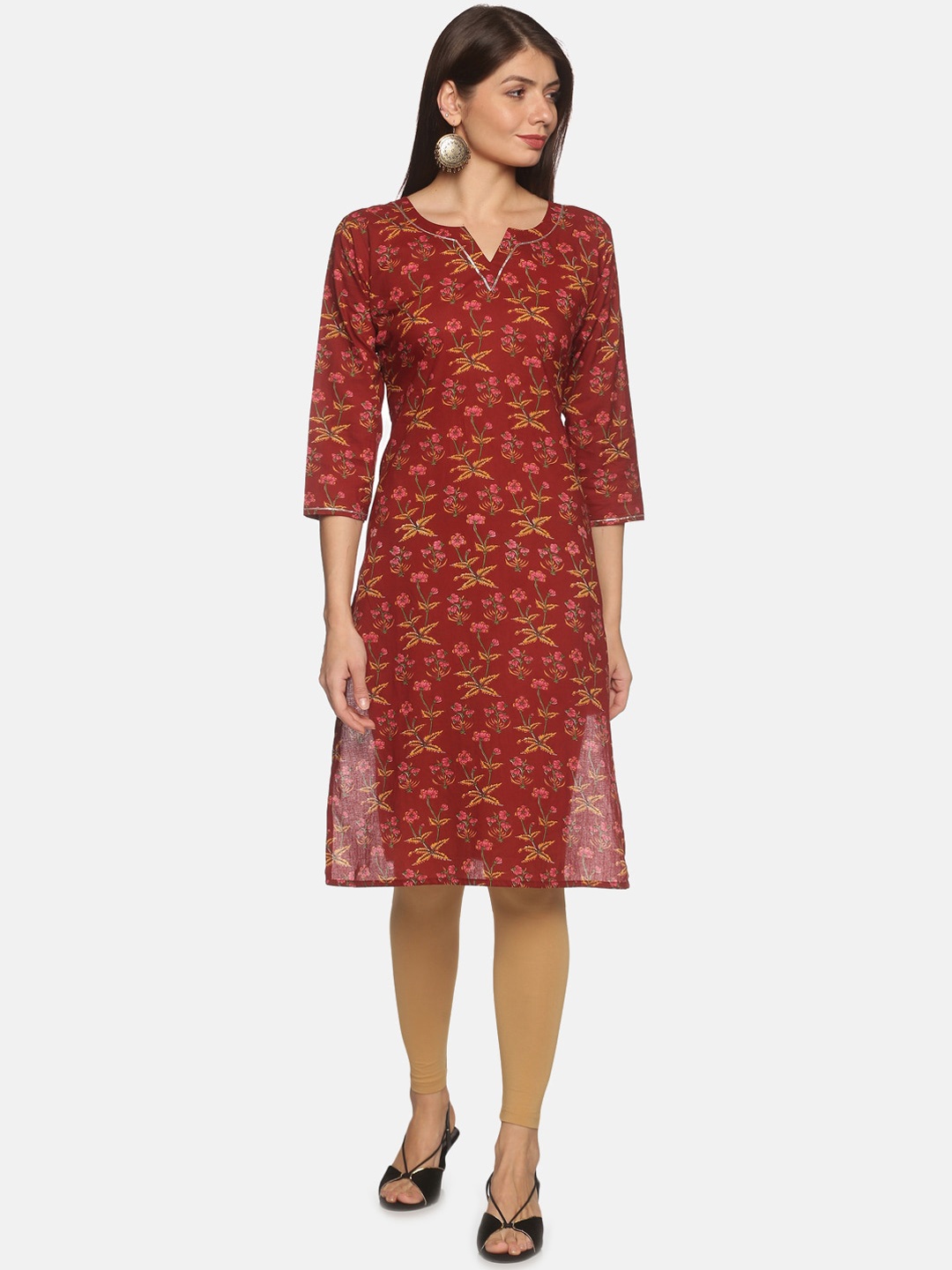 

DIVINATION Women Maroon Floral Printed Flared Sleeves Kurta