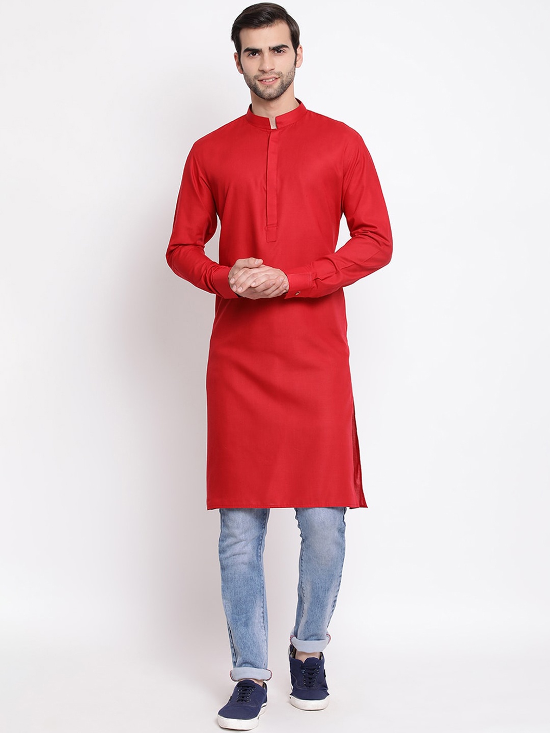 

VASTRAMAY Men Maroon Thread Work Kurta