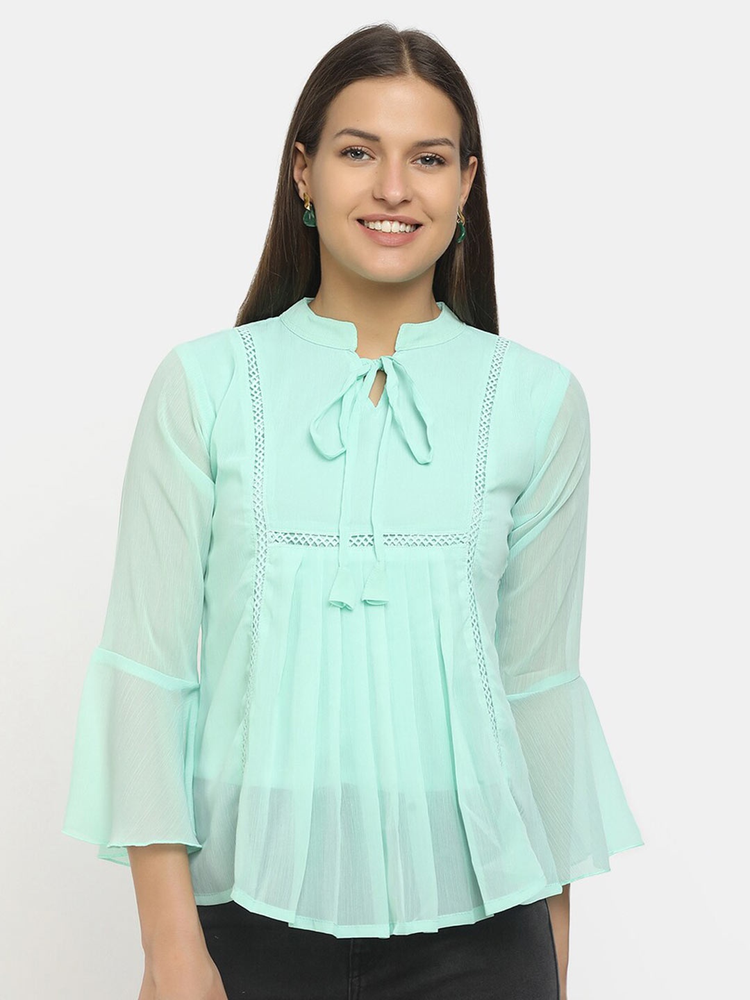 

V-Mart Blue Tie-Up Neck Top