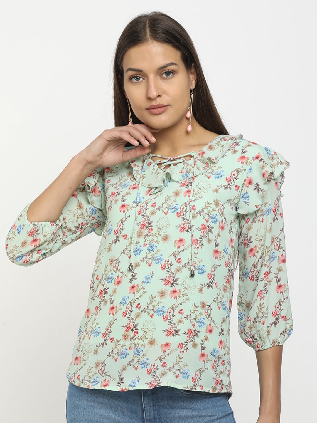 

V-Mart Green Floral Print Top
