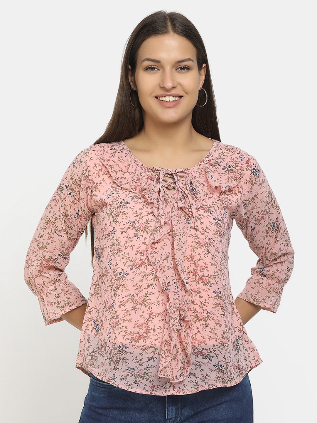 

V-Mart Peach-Coloured Floral Print Top