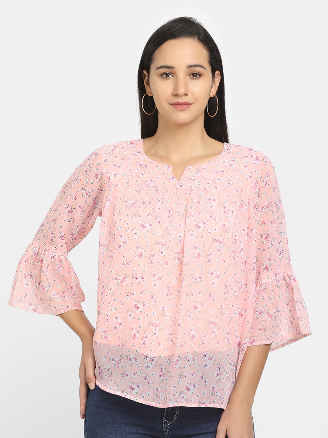 

V-Mart Peach-Coloured Floral Print Top