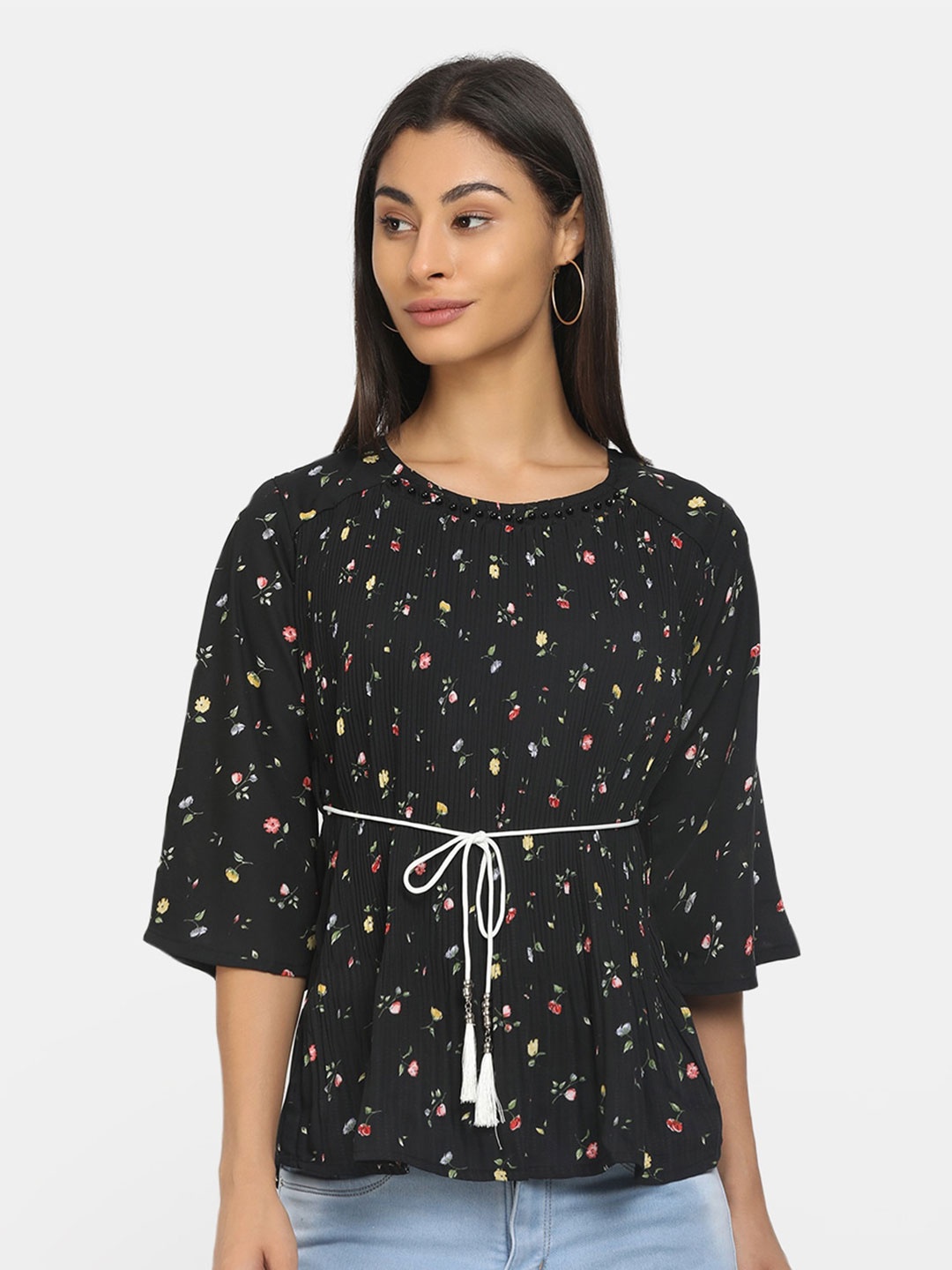 

V-Mart Black Floral Print Top