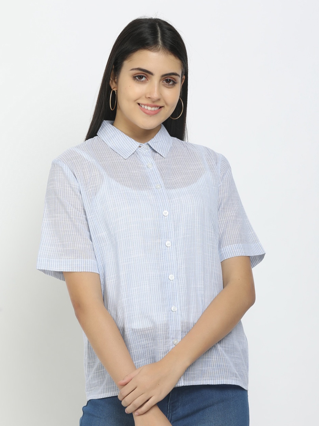 

Cherokee Blue Striped Shirt Style Top