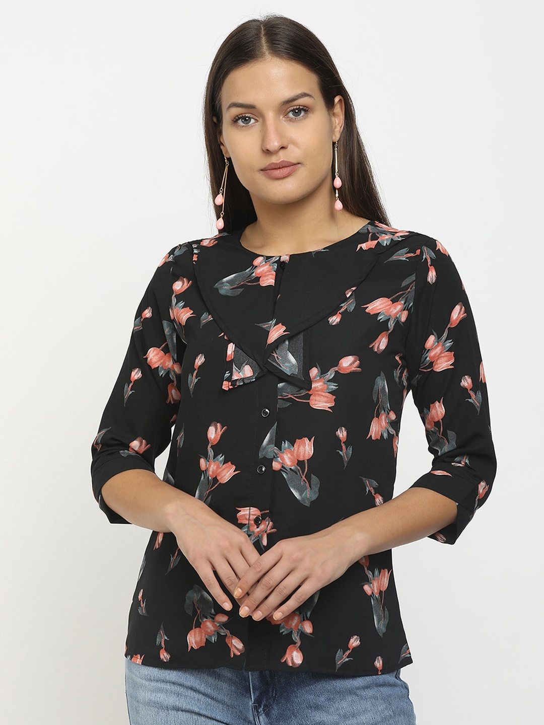 

V-Mart Black Floral Print Top
