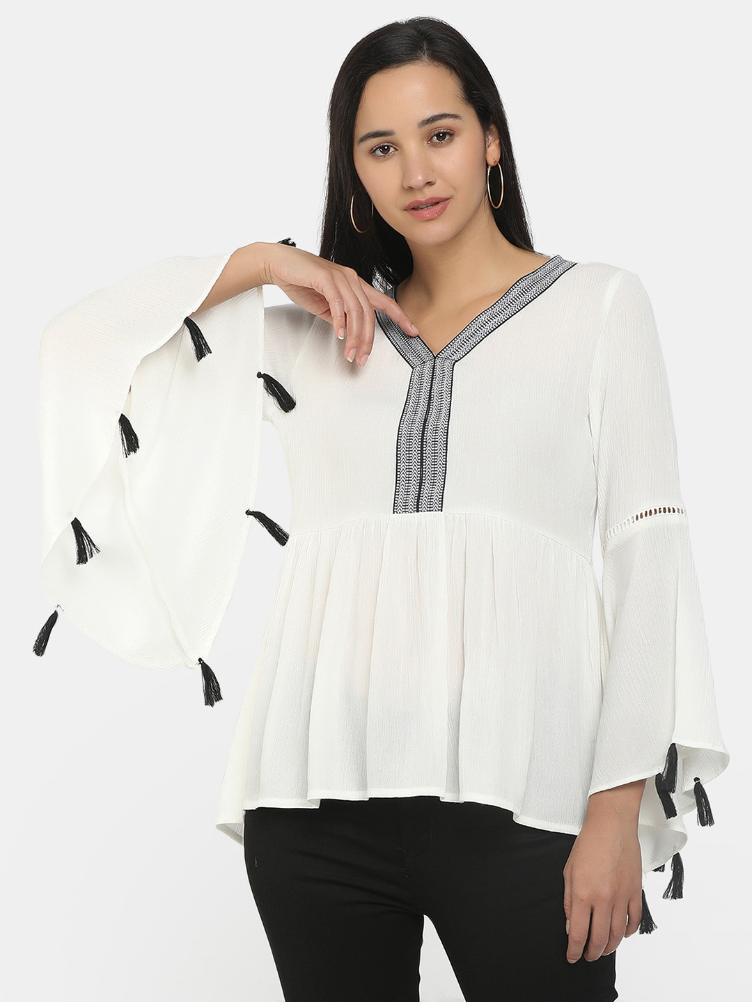 

V-Mart White Peplum Top