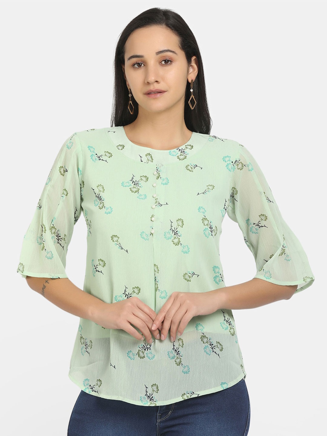 

V-Mart Green Floral Print Top
