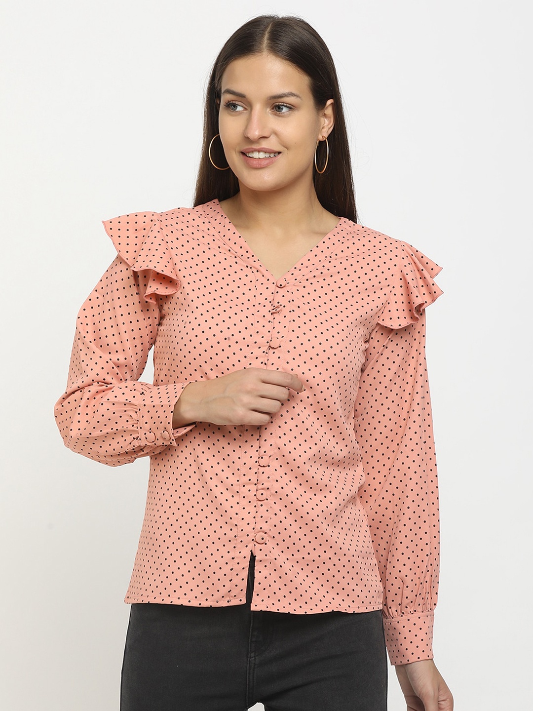 

V-Mart Peach-Coloured Geometric Print Top
