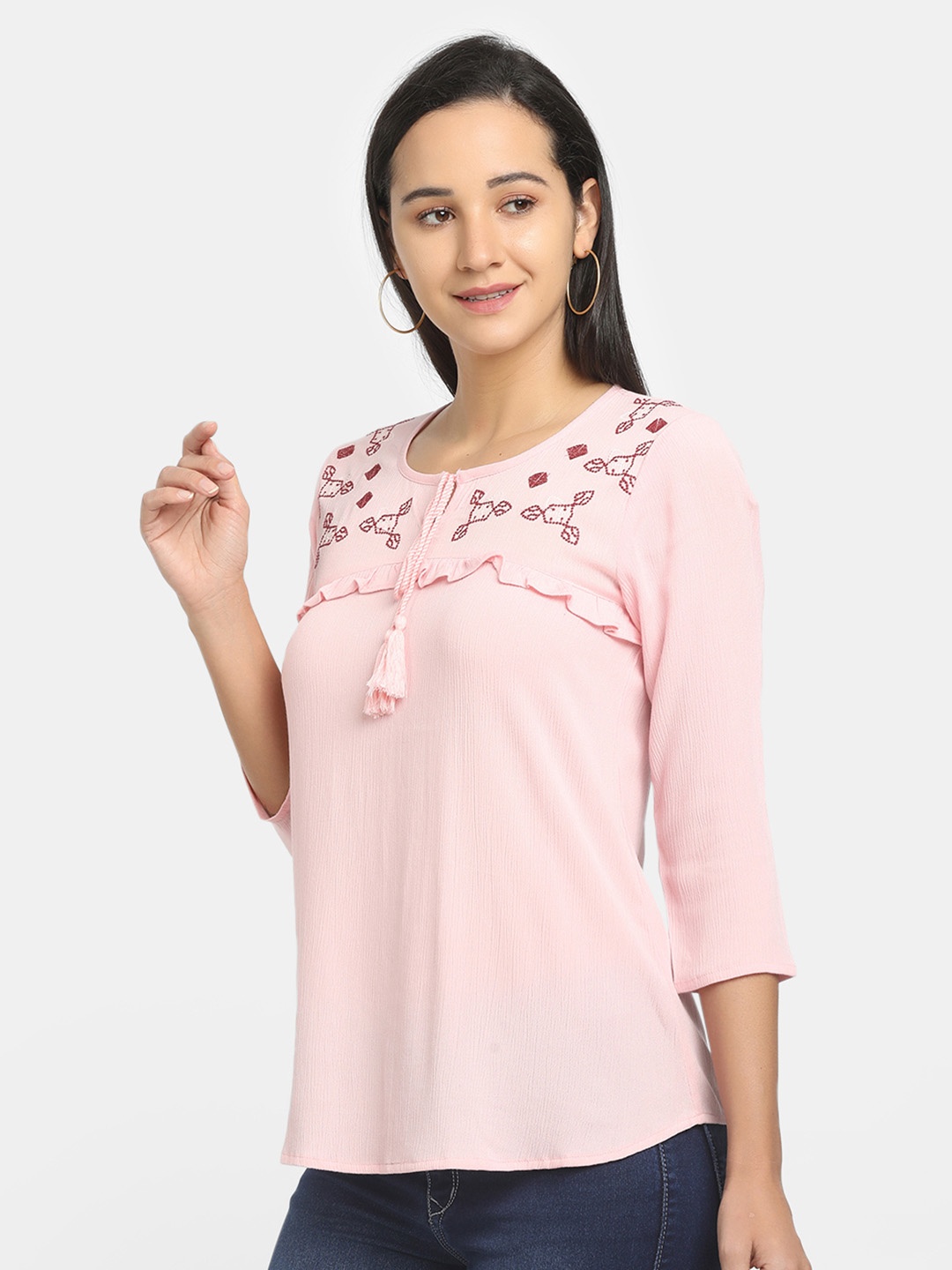 

V-Mart Pink Tie-Up Neck Top