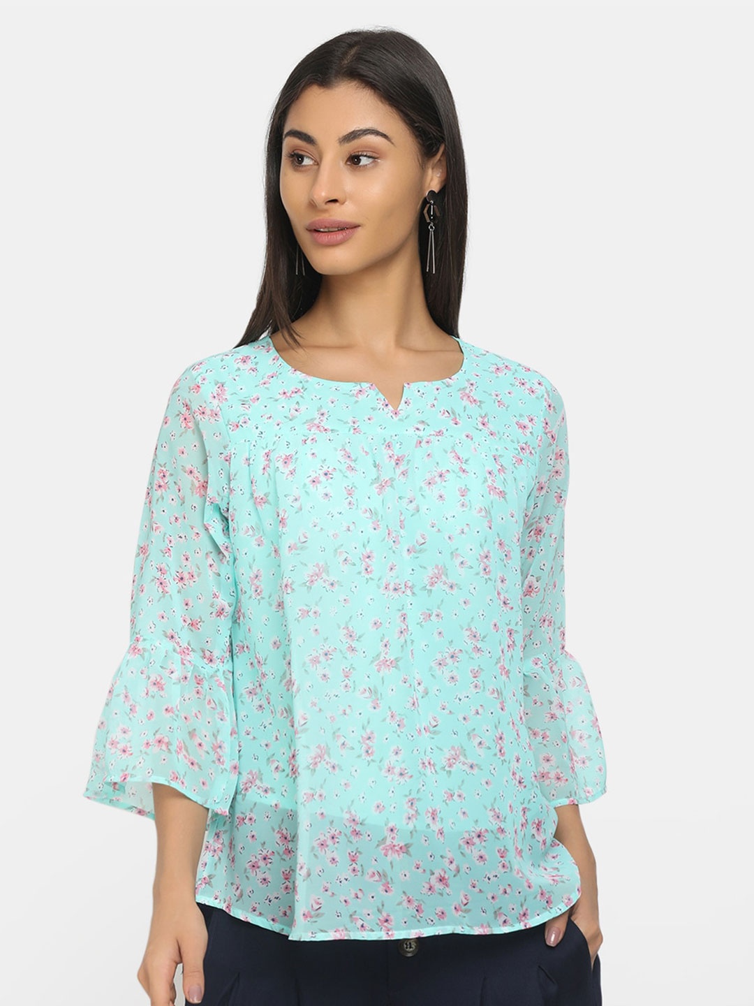

V-Mart Sea Green Floral Print Top