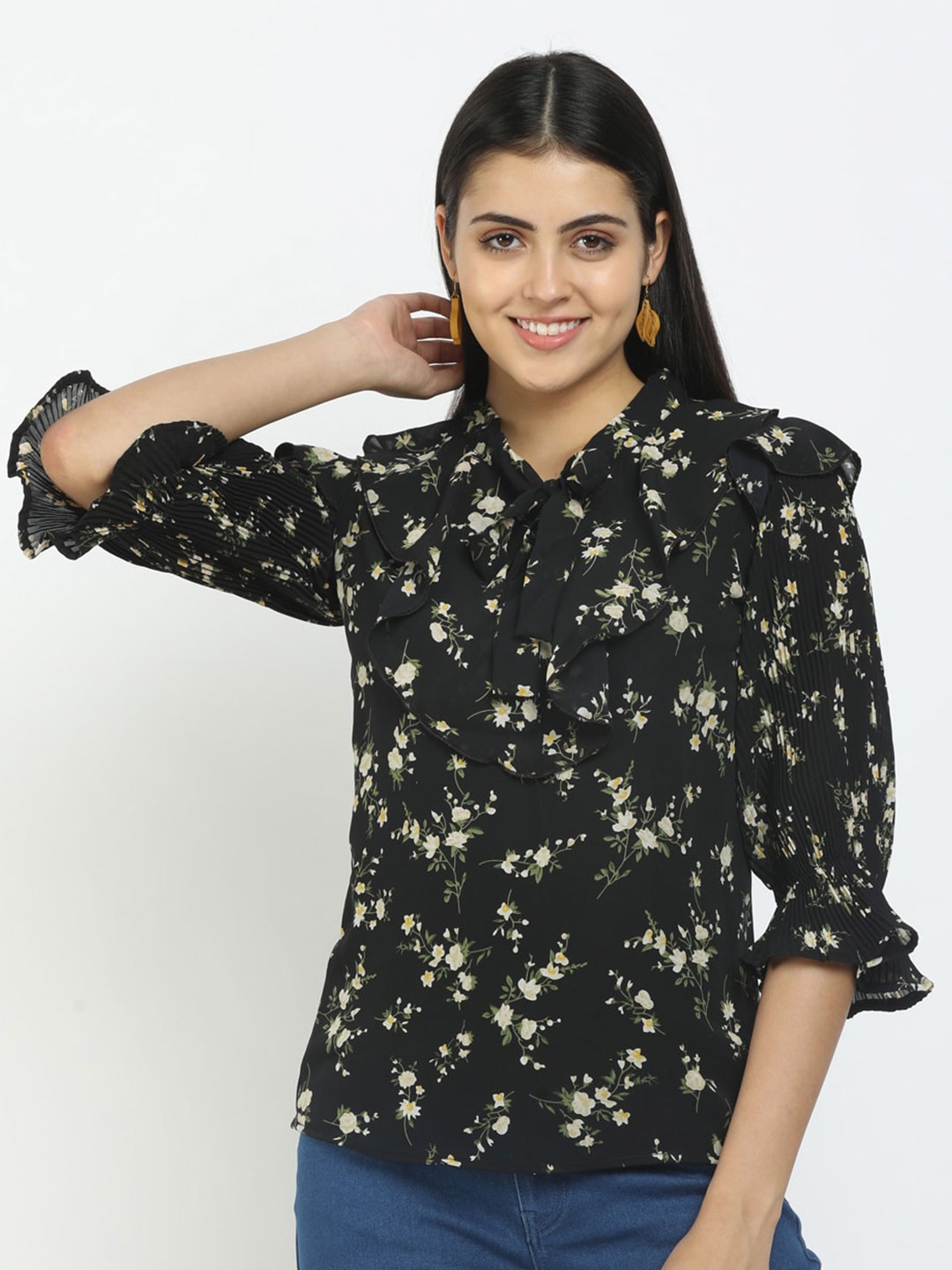 

V-Mart Black Floral Print Shirt Style Top