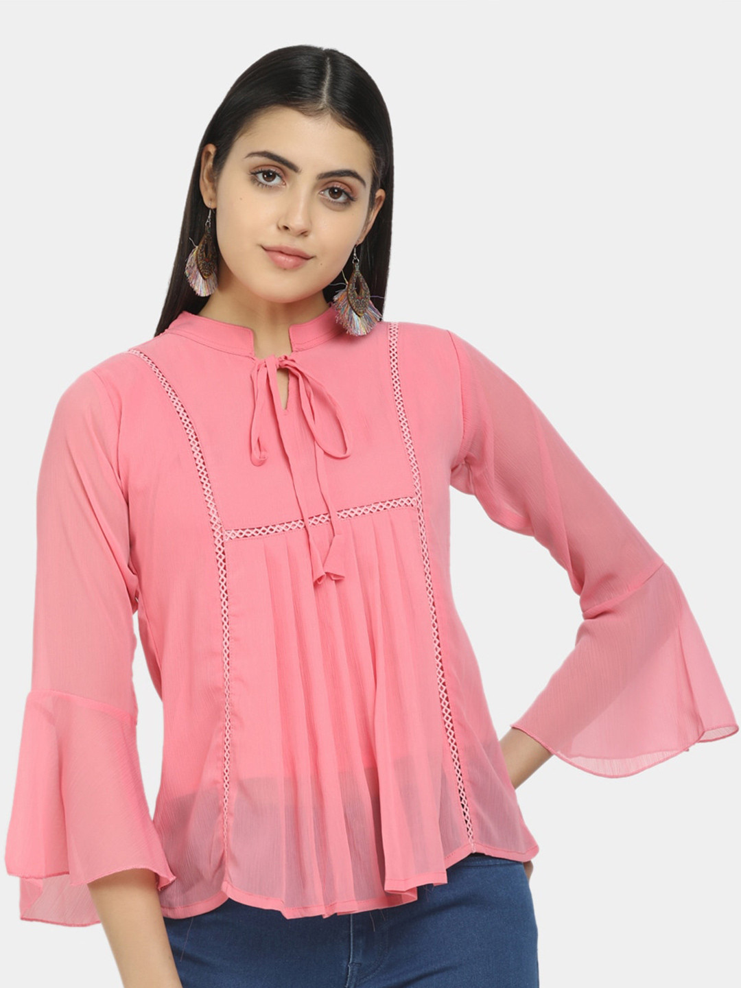 

V-Mart Pink Tie-Up Neck Top