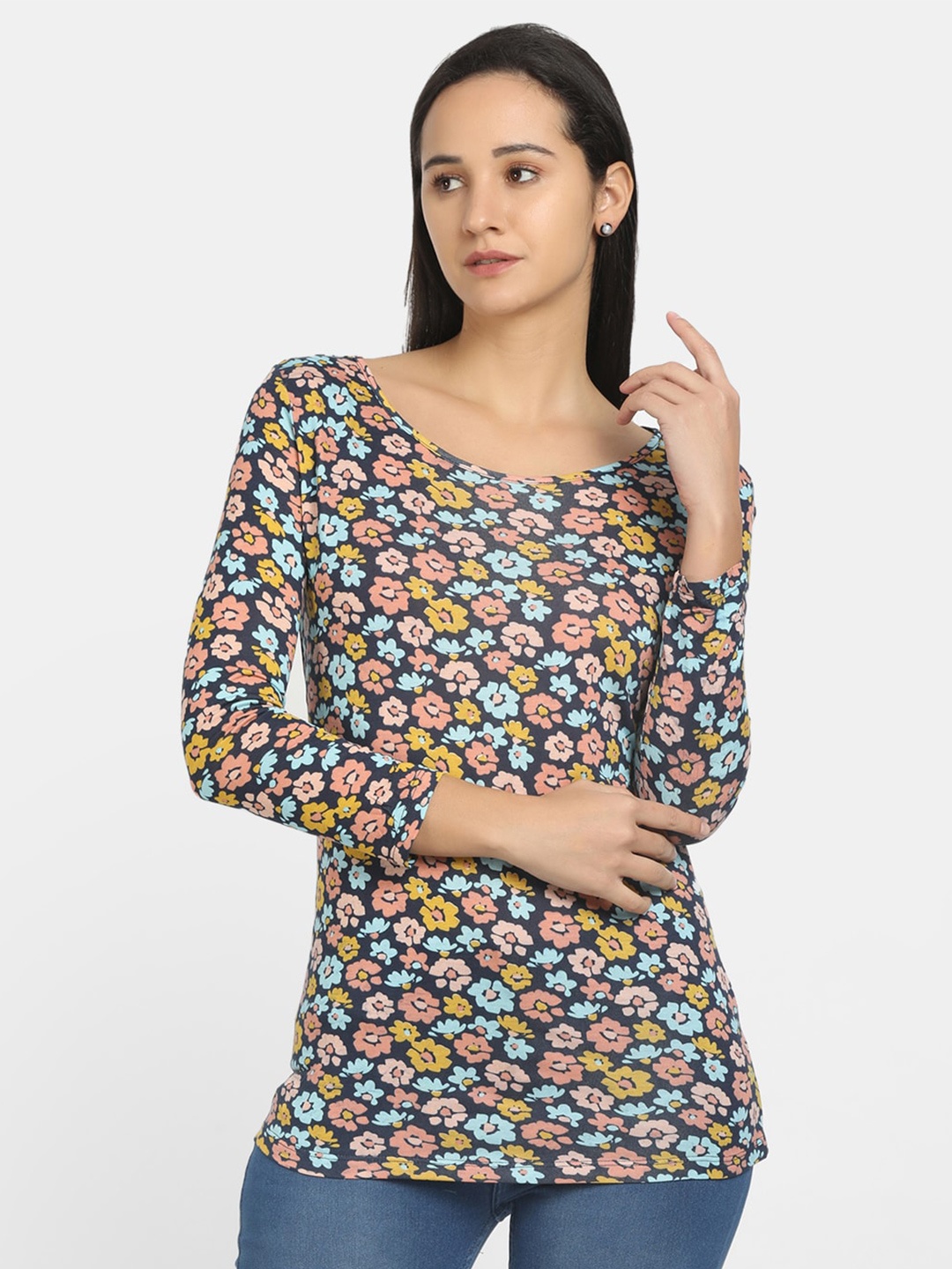 

Cherokee Off White Floral Print Top