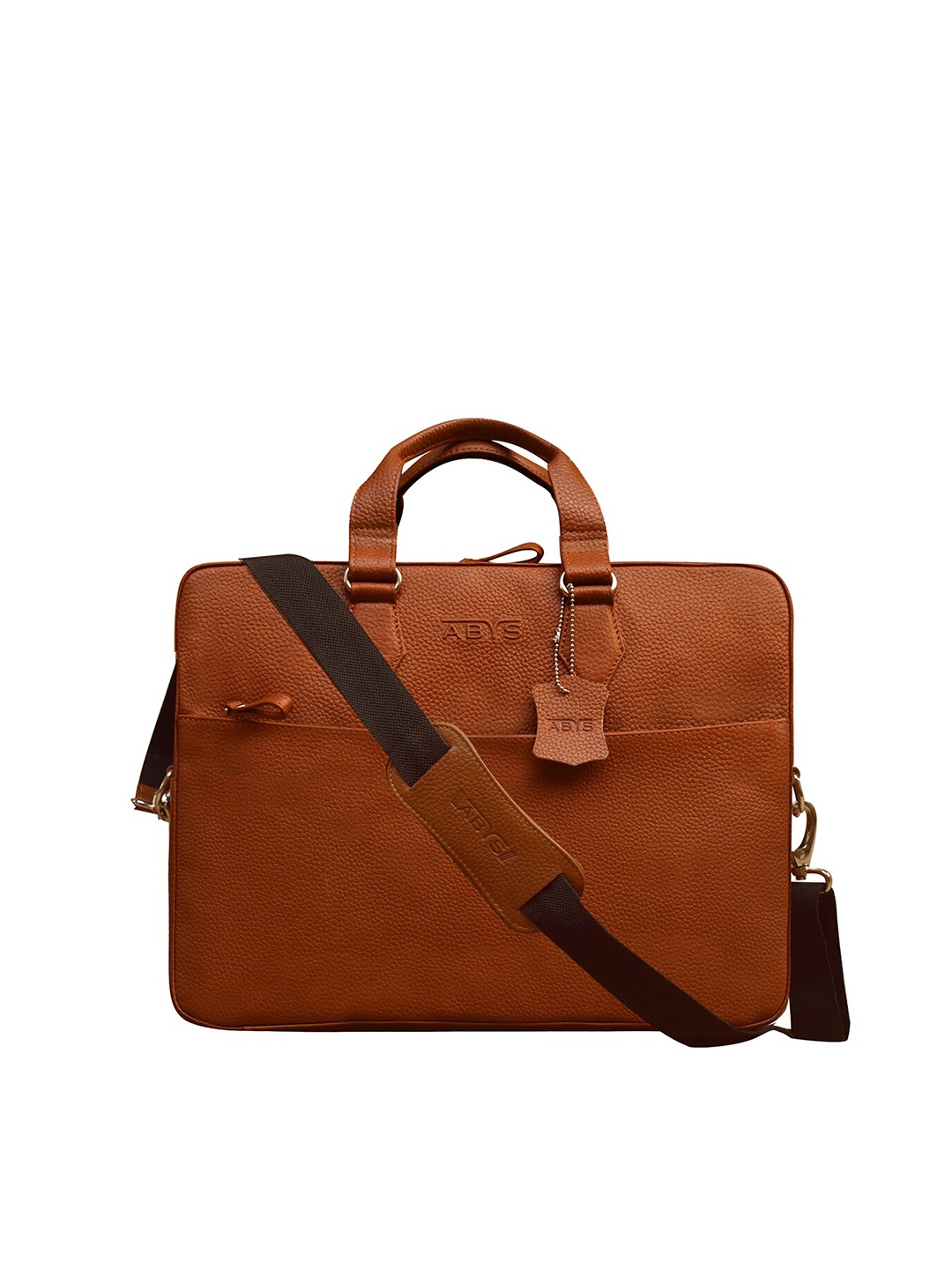 

ABYS Unisex Tan Textured Leather 14 Inch Laptop Bag