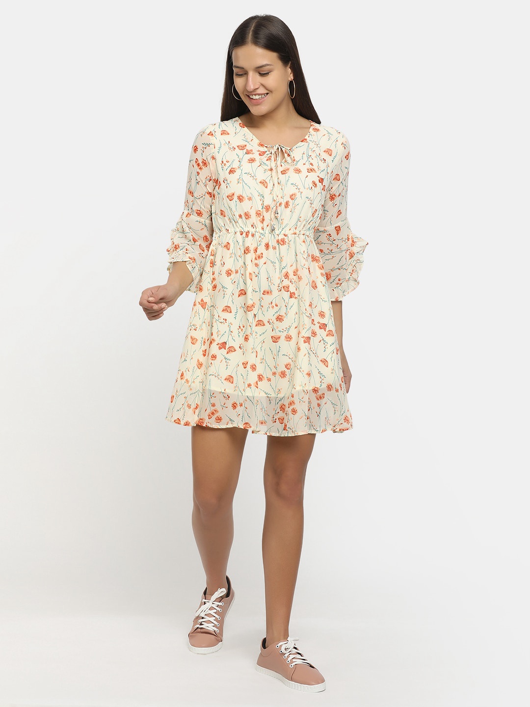 

V-Mart Cream-Coloured Floral Dress