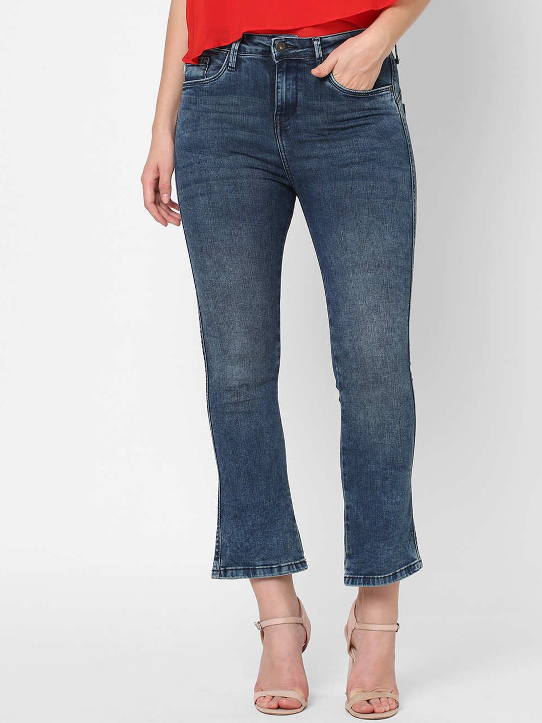 

Pepe Jeans Women Blue Flared High-Rise Low Distress Light Fade Jeans