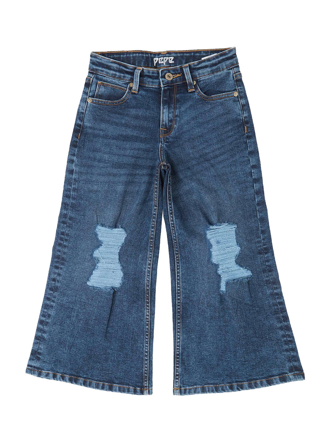

Pepe Jeans Girls Blue Relaxed Fit High-Rise Mildly Distressed Jeans
