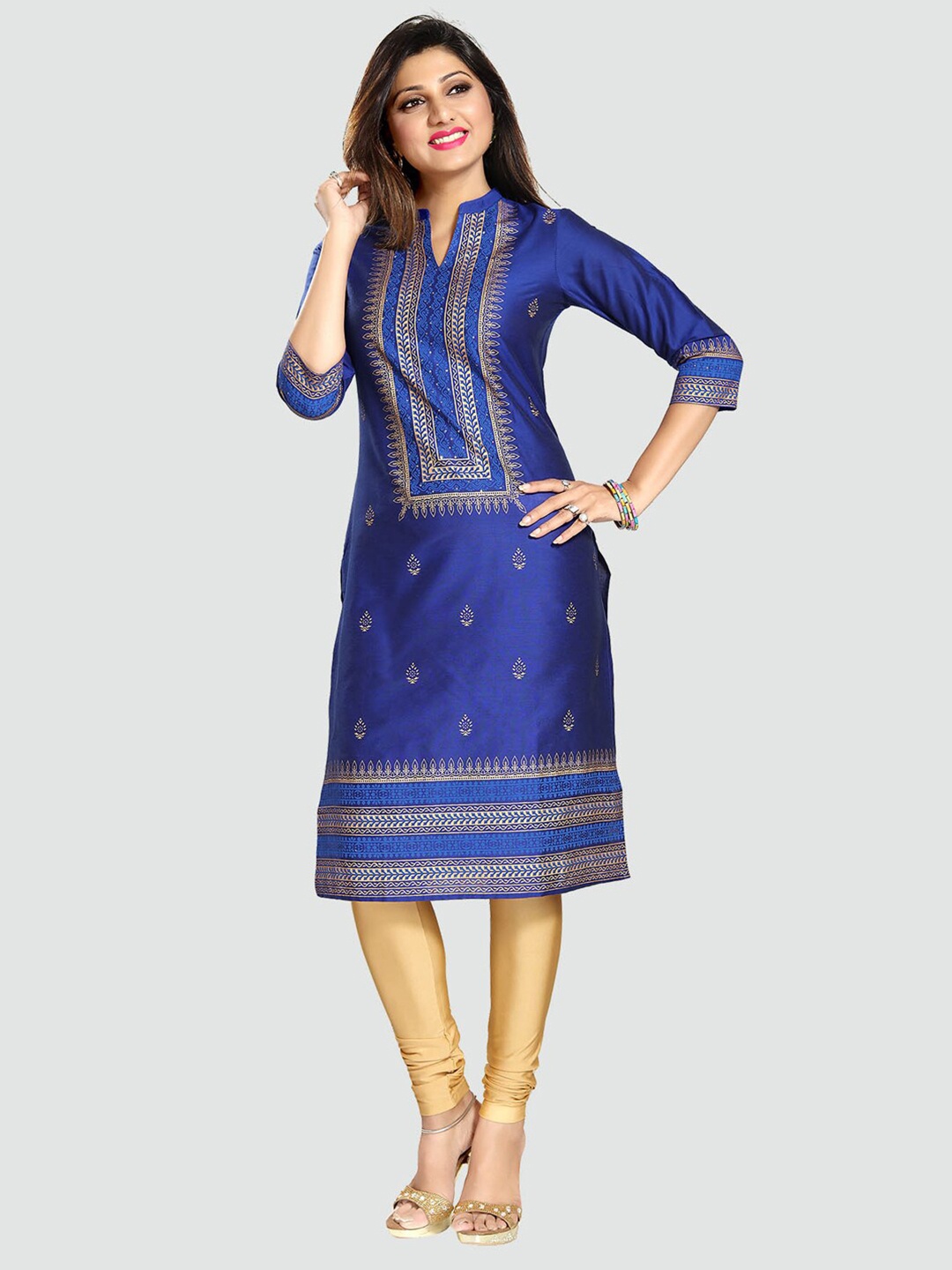 

Saree Swarg Women Blue Ethnic Motifs Printed Cotton Silk Straight Kurta