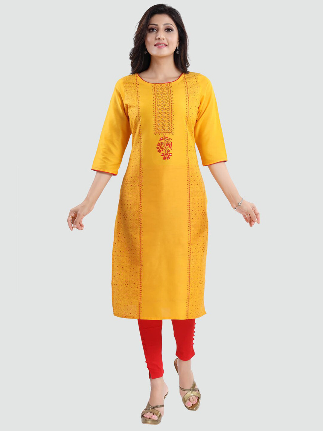 

Saree Swarg Women Yellow Floral Printed Kurta