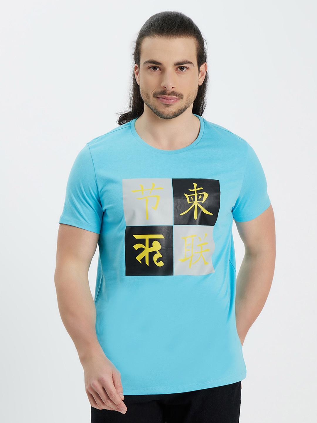 

EDRIO Men Blue Printed Pure Cotton T-shirt
